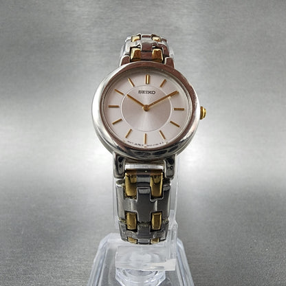 Seiko Watch Women 24mm White Dial Two Tone Round 1N001E19 New Battery5