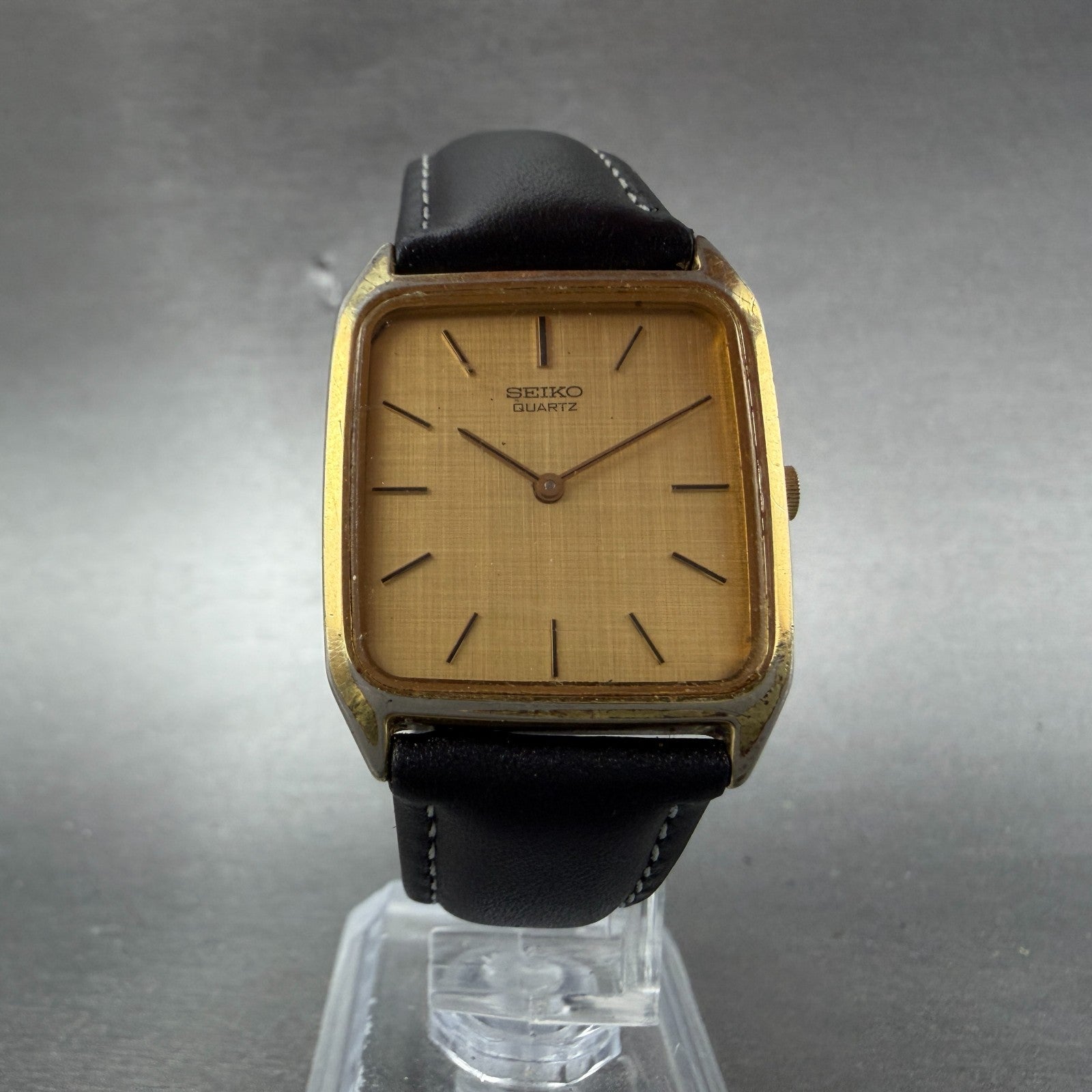Seiko Tank Watch Men 27mm Champagne Dial Gold Tone Octagon 7430-5309 New Batt5