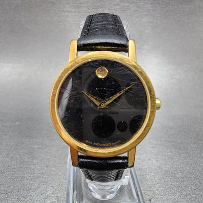 Movado Museum Watch Women 25mm Black Dial Gold Tone Round 87-25-832 New Battery