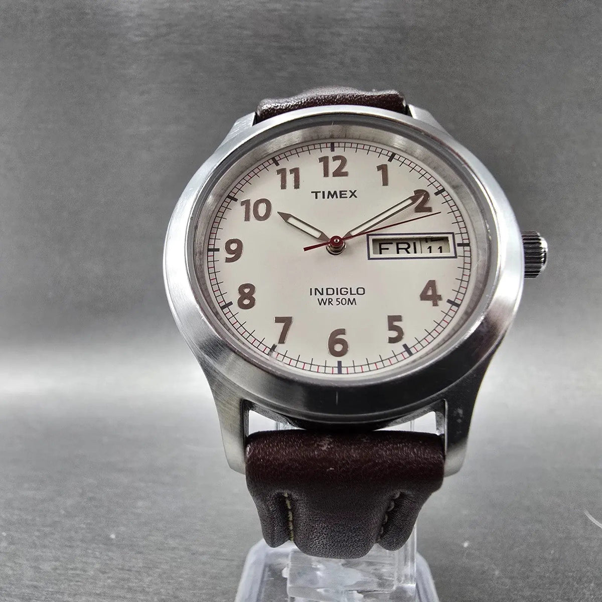 Timex Easy Reader Watch Men 36mm White Dial Silver Daydate Indiglo New Battery5