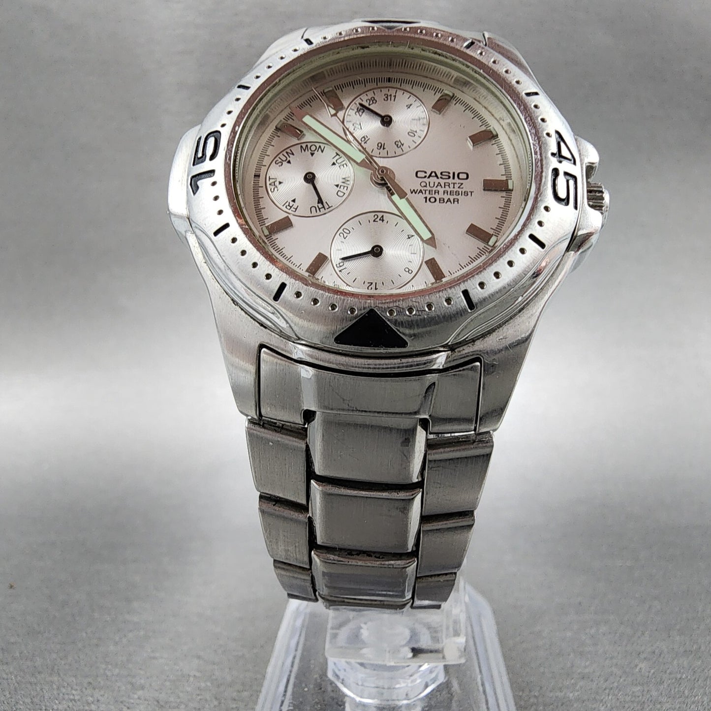 Casio MTD1046 Watch Men 38mm Silver Dial Steel Daydate Round READ!!!!! New Batt5