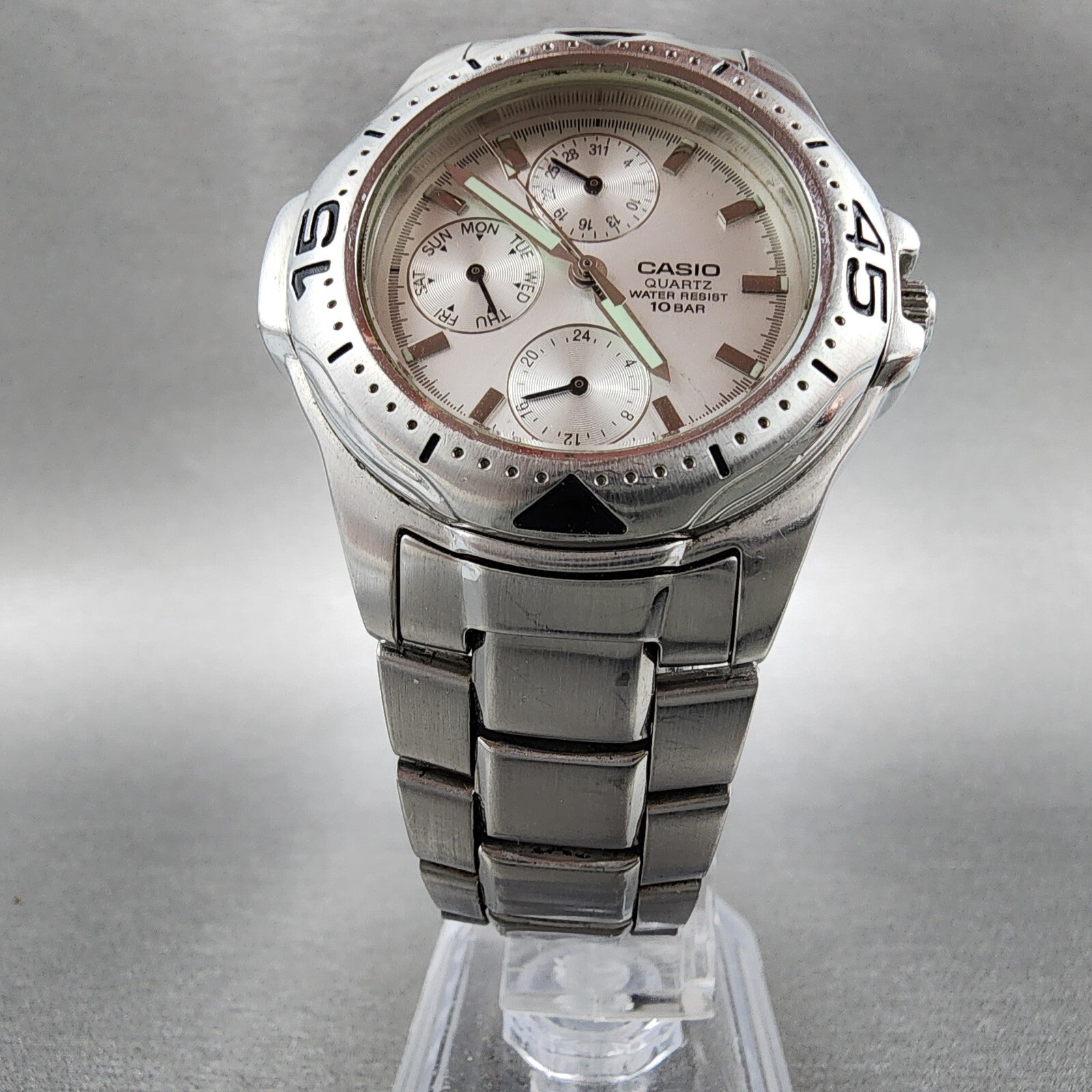 Casio MTD1046 Watch Men 38mm Silver Dial Steel Daydate Round READ!!!!! New Batt5