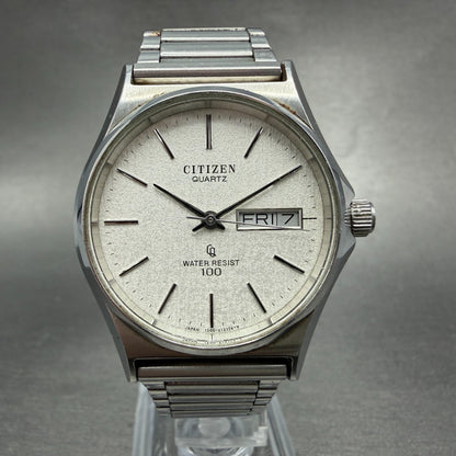 Citizen CQ Watch Men 34mm Silver Dial Silver Tone Daydate 4-211511 New Battery0