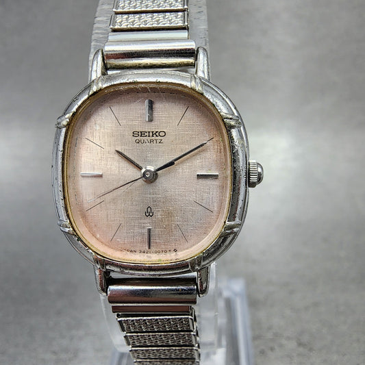 Seiko Watch Women 21mm Silver Dial SilverTone Rectangle 34215000 New Battery0