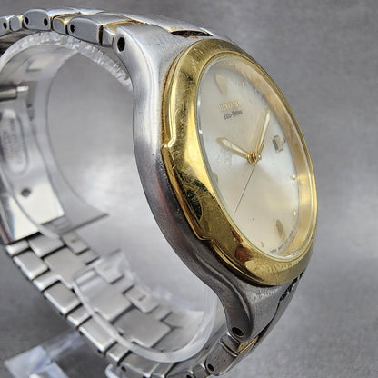 Citizen Eco-Drive Watch Men 36mm White Dial Two Tone Date Round E110-K16768 Runs