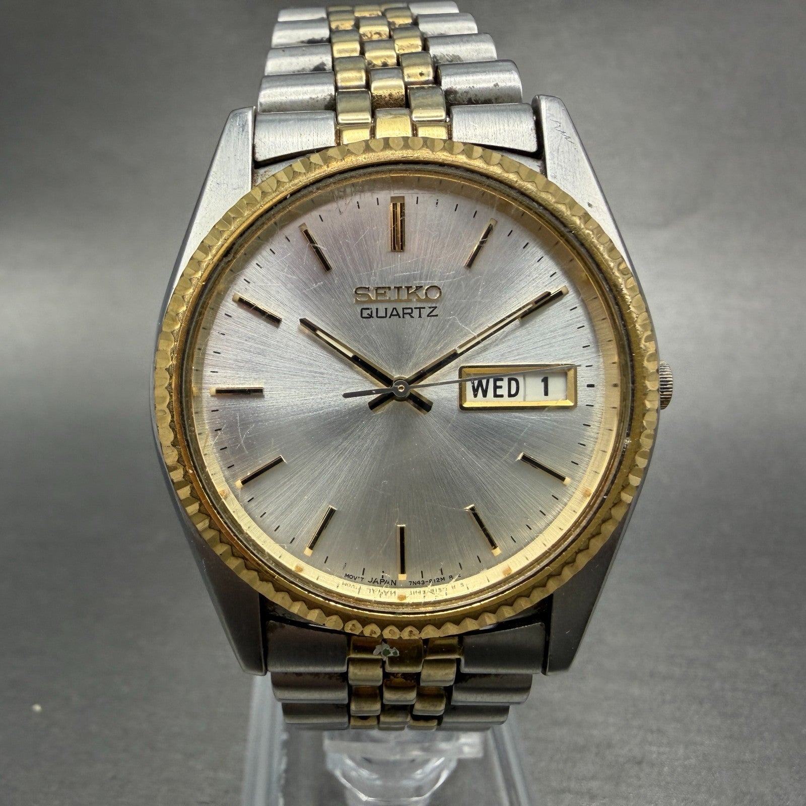 Seiko President Watch Men 36mm Silver Dial Two Tone Daydate SGF204 New Batt 93BD0