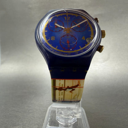 Swatch Chrono Michael Johnson Watch Men 37mm Blue Dial Blue READ!!!! Date Newbat5