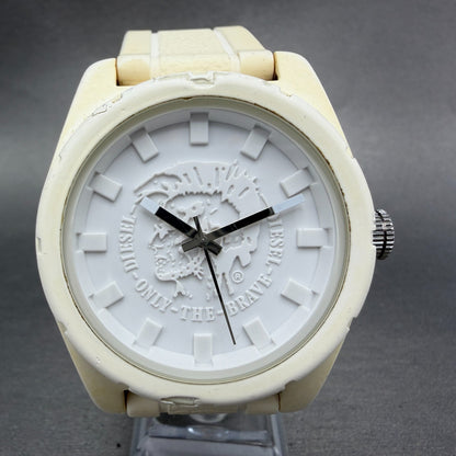 Diesel Watch Men 47mm White Dial White Rubber Round DZ1590 New Battery0