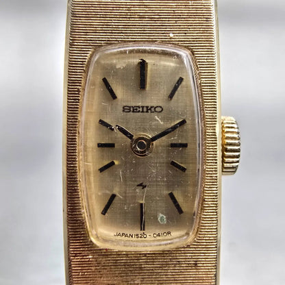 Seiko Watch Women 12mm Gold Dial Gold Tone Rectangle 1520-3339 Manual Wind VTG1