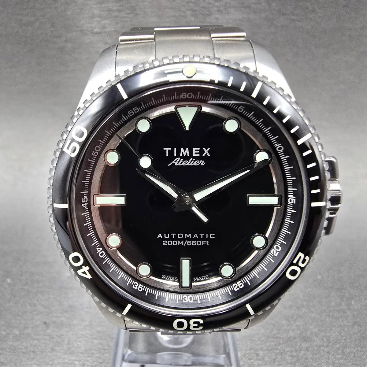 Timex Atelier Marine M1a Watch Men 41mm Black Dial Steel Automatic Diver0