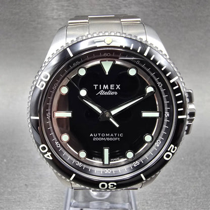 Timex Atelier Marine M1a Watch Men 41mm Black Dial Steel Automatic Diver0