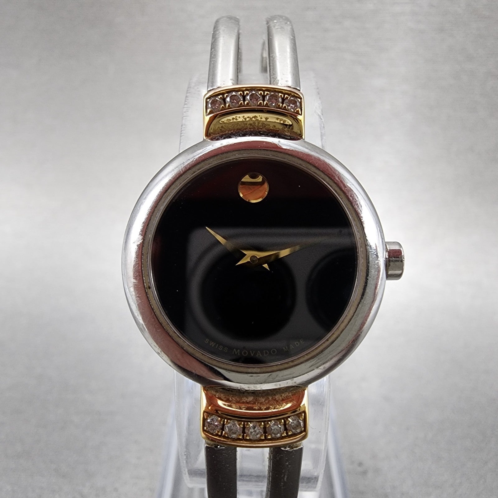 Movado Harmony Watch Women 23mm Black Dial Two Tone Diamond Bezel New Battery1