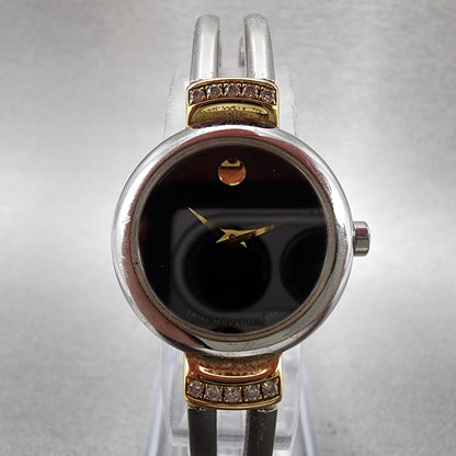 Movado Harmony Watch Women 23mm Black Dial Two Tone Diamond Bezel New Battery1