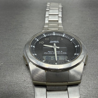 Casio Wave Ceptor Watch Men 41mm Black Dial Steel Analog Digital Solar READ!!!!!2