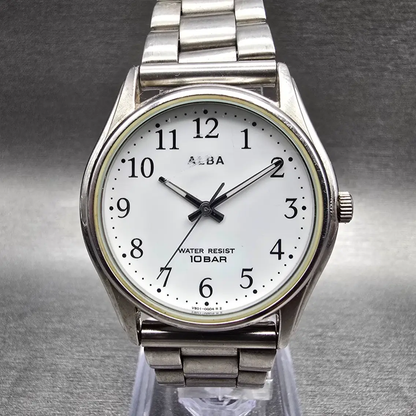 Seiko Alba Watch Men 33mm White Dial Silver Tone Round V501-0BN0 New Battery0