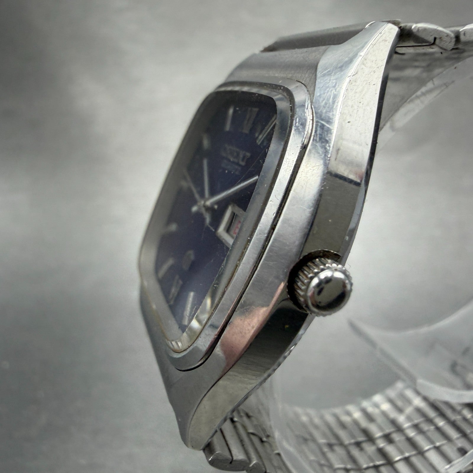 Orient Watch Men 34mm Blue Dial Silver Tone Daydate 049108-40 New Battery VTG2