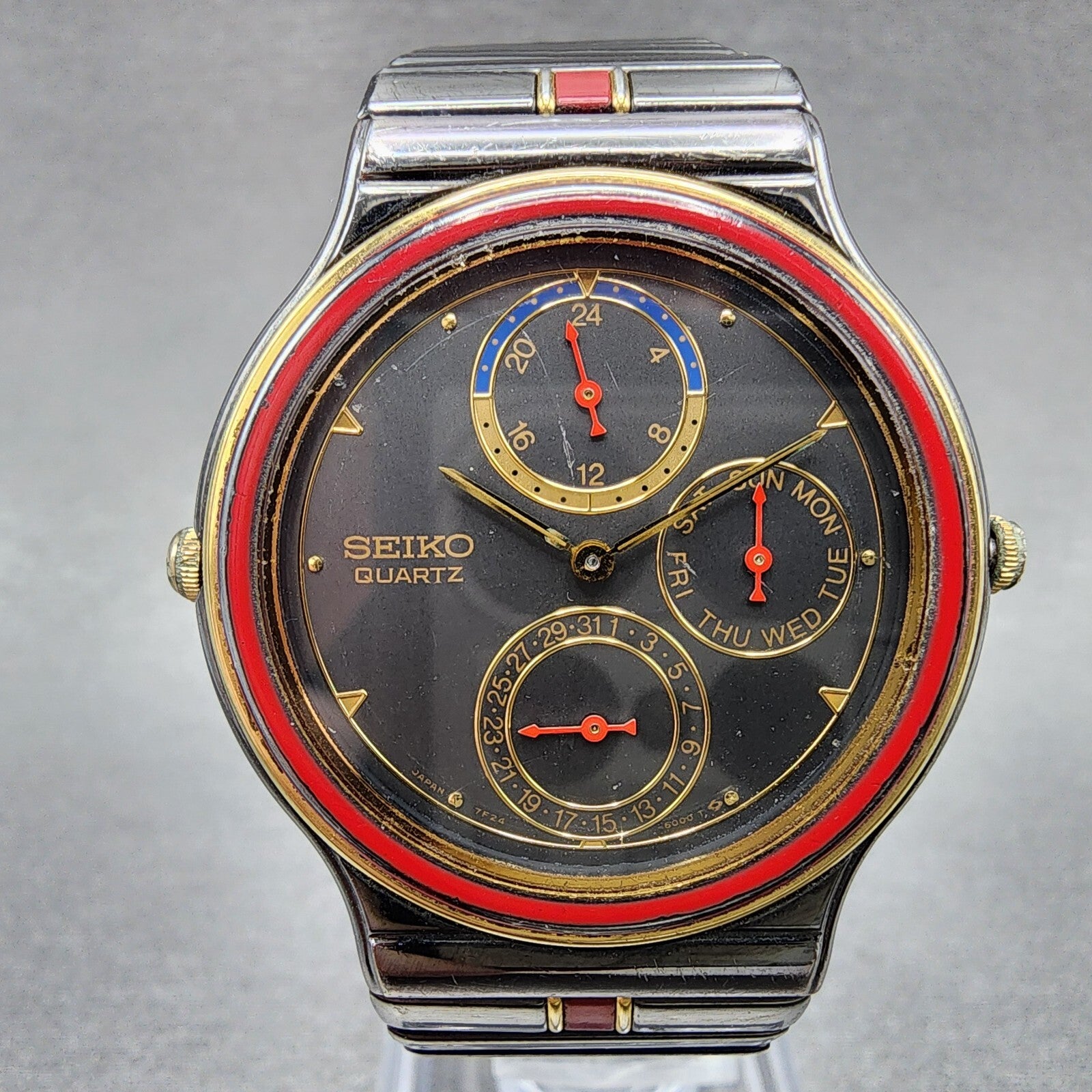Seiko Watch Men 34mm Black Dial Black Tone Daydate 7f246009 PARTS0