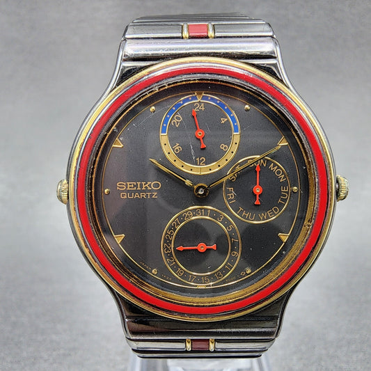 Seiko Watch Men 34mm Black Dial Black Tone Daydate 7f246009 PARTS0