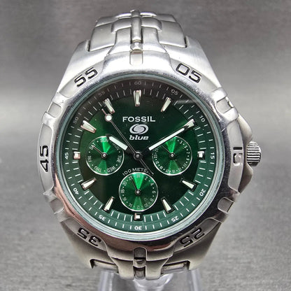 Fossil Dive Watch Men 40mm Green Dial Silver Tone Daydate Round New battery0