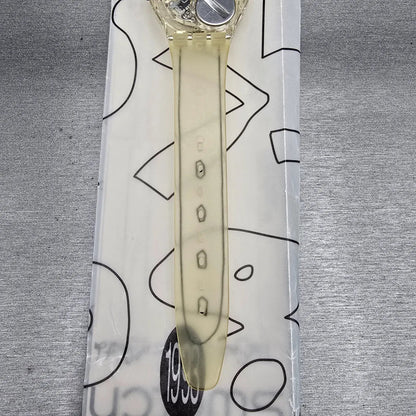 Swatch Scribble Watch Men 34mm Skeleton Dial Clear Case GZ124 New Battery NOS10