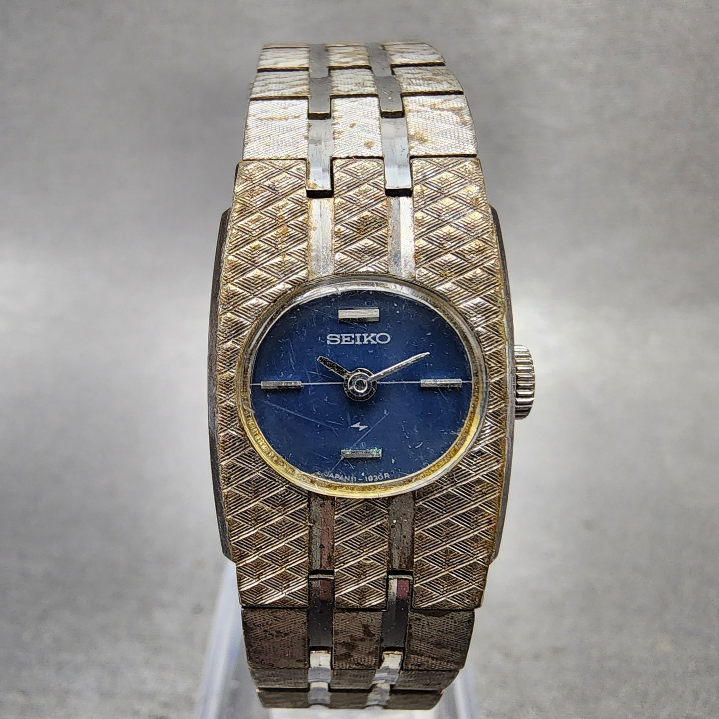 Seiko Watch Women 18mm Blue Dial Silver Tone Rectangle Manual Wind Runs VTG0