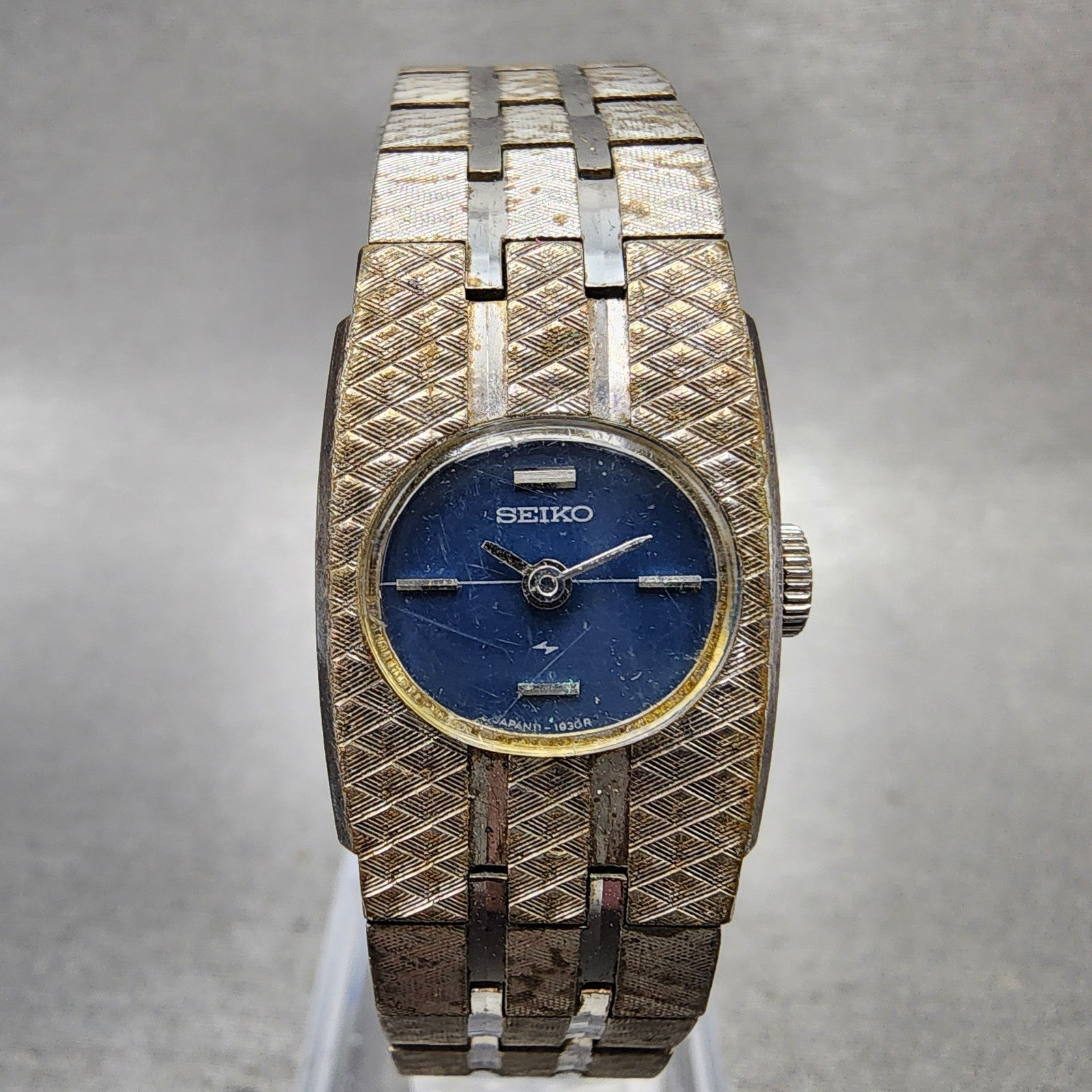 Seiko Watch Women 18mm Blue Dial Silver Tone Rectangle Manual Wind Runs VTG0