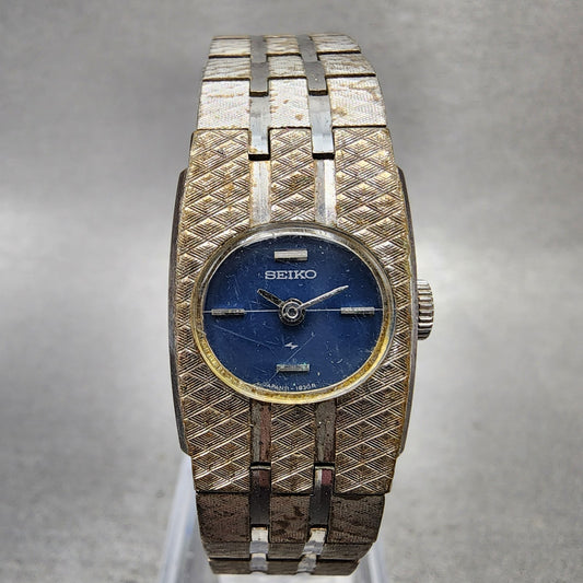 Seiko Watch Women 18mm Blue Dial Silver Tone Rectangle Manual Wind Runs VTG0