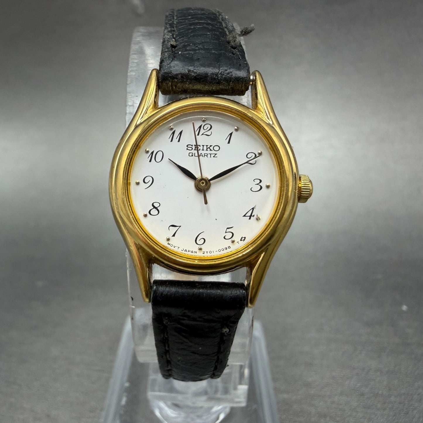 Seiko Watch Women 20mm White Dial Gold Tone Round Vinatge 2y01-0a10 New Battery0