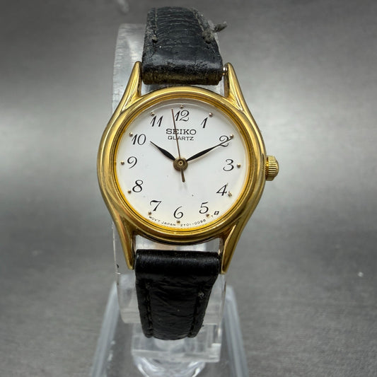 Seiko Watch Women 20mm White Dial Gold Tone Round Vinatge 2y01-0a10 New Battery0