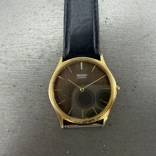 Seiko Watch Men 33mm Brown Dial Gold Tone Round 7800-8009 PARTS Vintage0