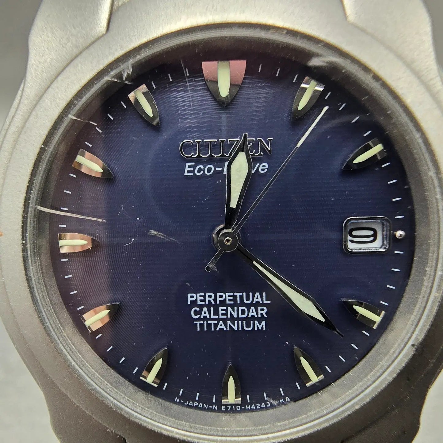 Citizen Eco-Drive Perpetual Calendar Watch Men 36mm Blue Dial Titanium Date Runs1