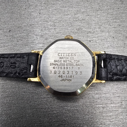 Citizen CQ Watch Women 22mm Champagne Dial Gold Tone Octagon 4-753917 New Batt10