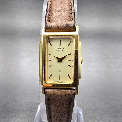 Citizen Tank Watch Women 15mm Champagne Dial Gold Tone 2200-229189 New Battery0
