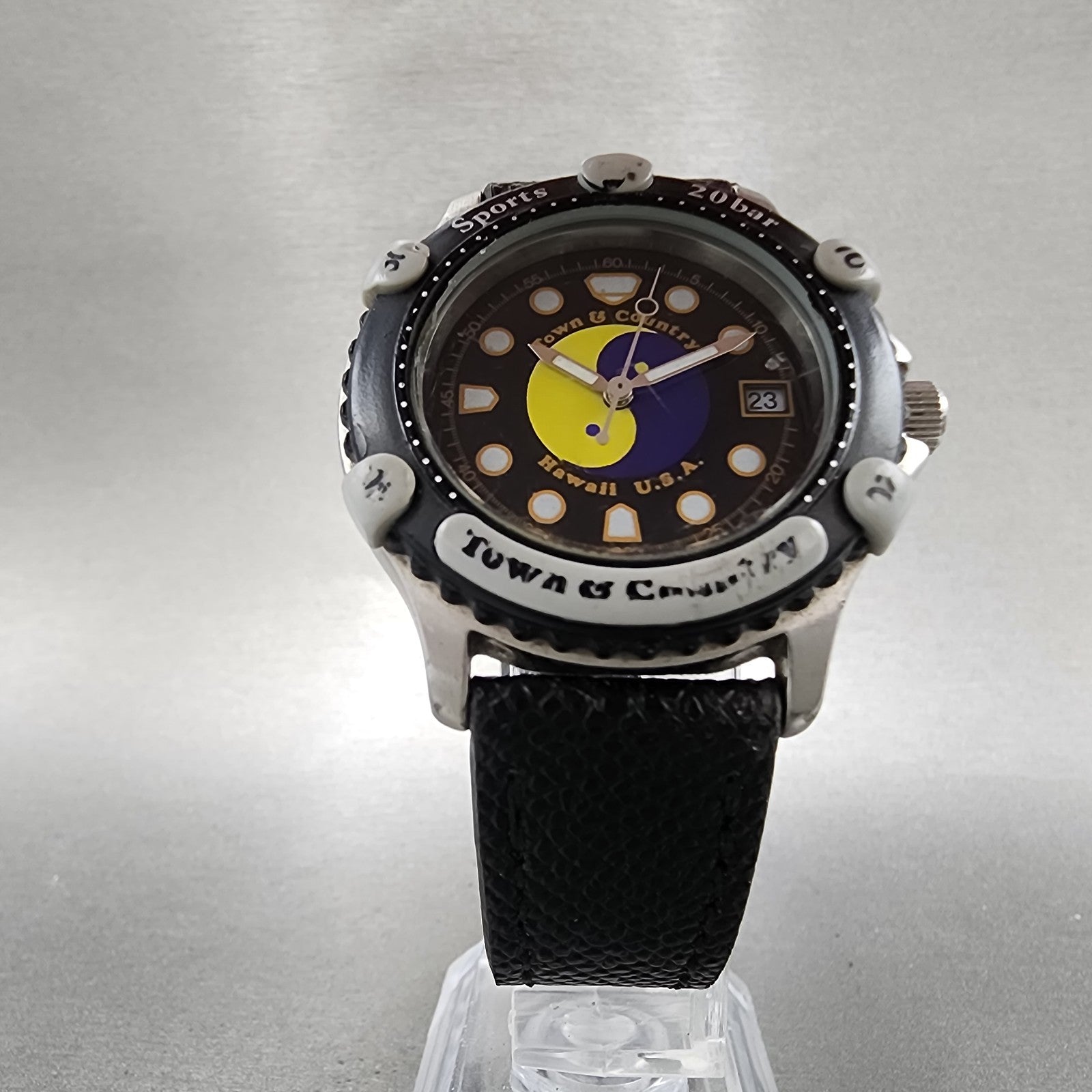Orient Town & Country Dive Watch Men 37mm Black Dial Silver Tone Date NewBattery5