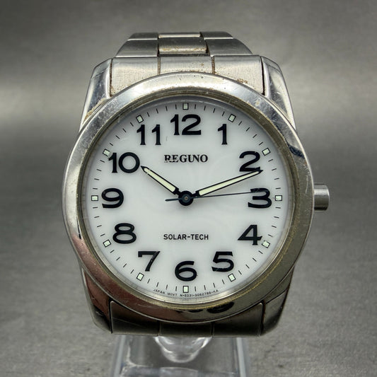 Citizen Reguno Watch Men 37mm White Dial Silver Tone Solar Round Runs E0310