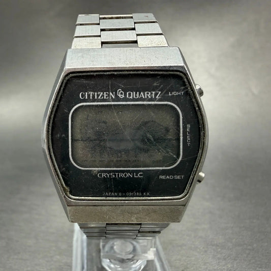 Citizen CQ Watch Men 34mm Digital LCD Silver Tone Alarm Chrono 4-097718 PARTS0