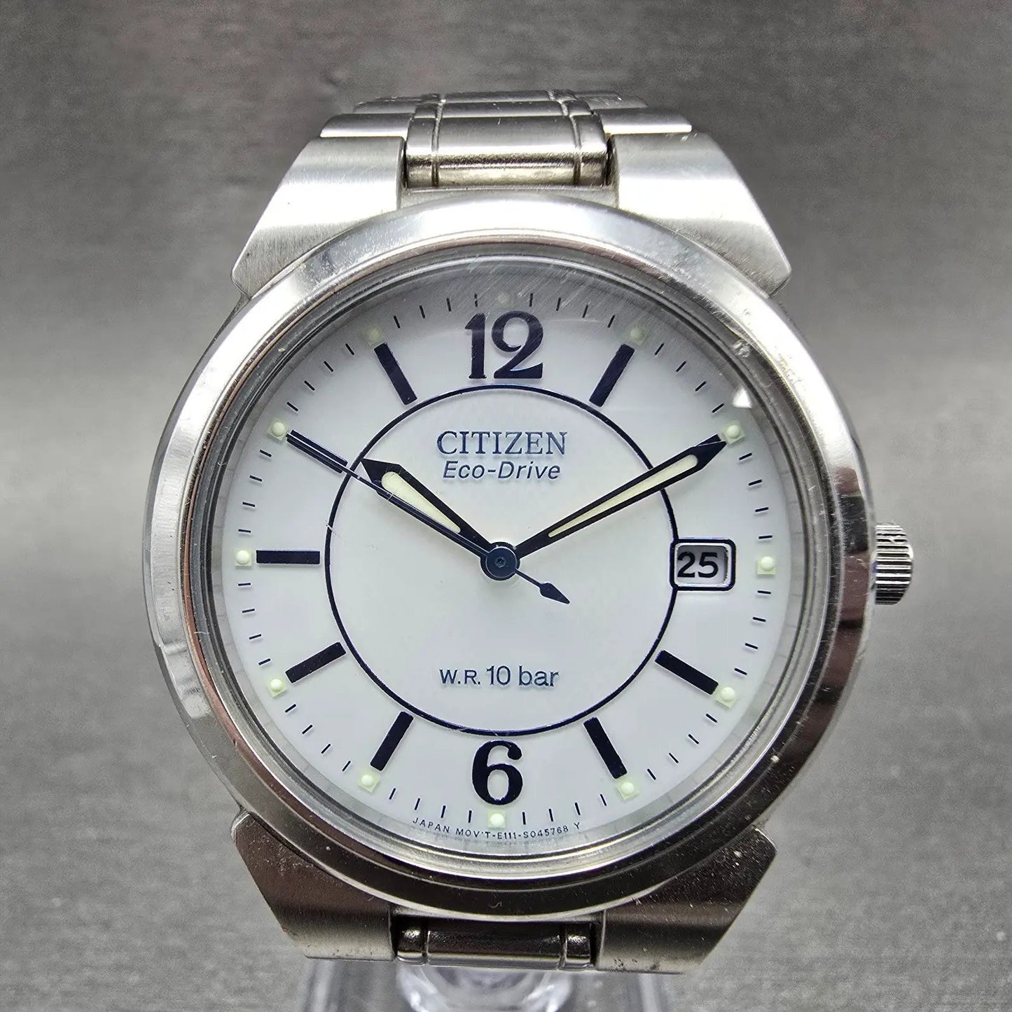 Citizen Eco-Drive Watch Men 36mm White Dial Silver Tone Date E111-S027161 Runs A0