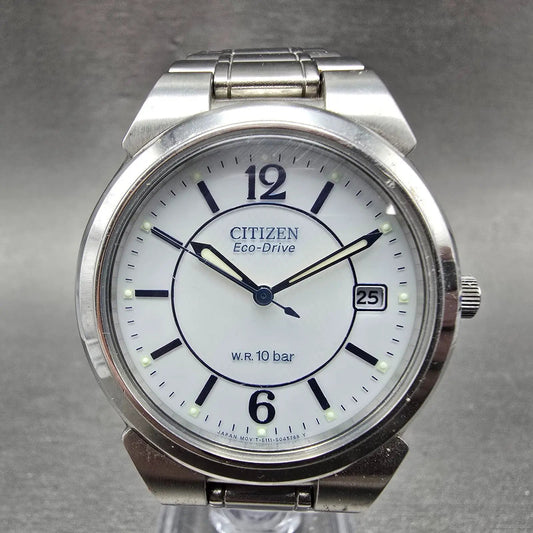 Citizen Eco-Drive Watch Men 36mm White Dial Silver Tone Date E111-S027161 Runs A0