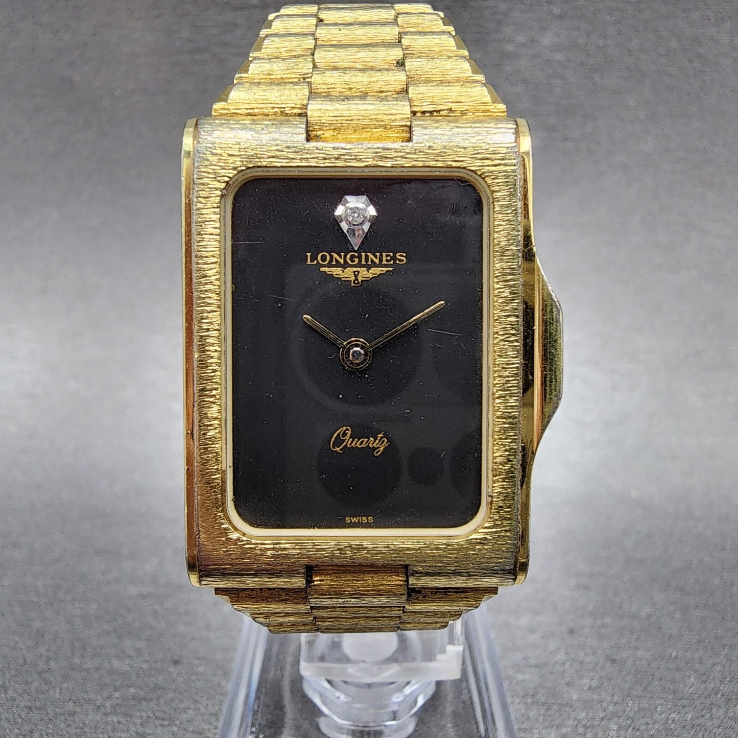 Longines Tank Watch Men 24mm Black Dial Gold Tone Rectangle New Battery Nugget0