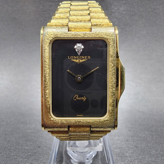 Longines Tank Watch Men 24mm Black Dial Gold Tone Rectangle New Battery Nugget0