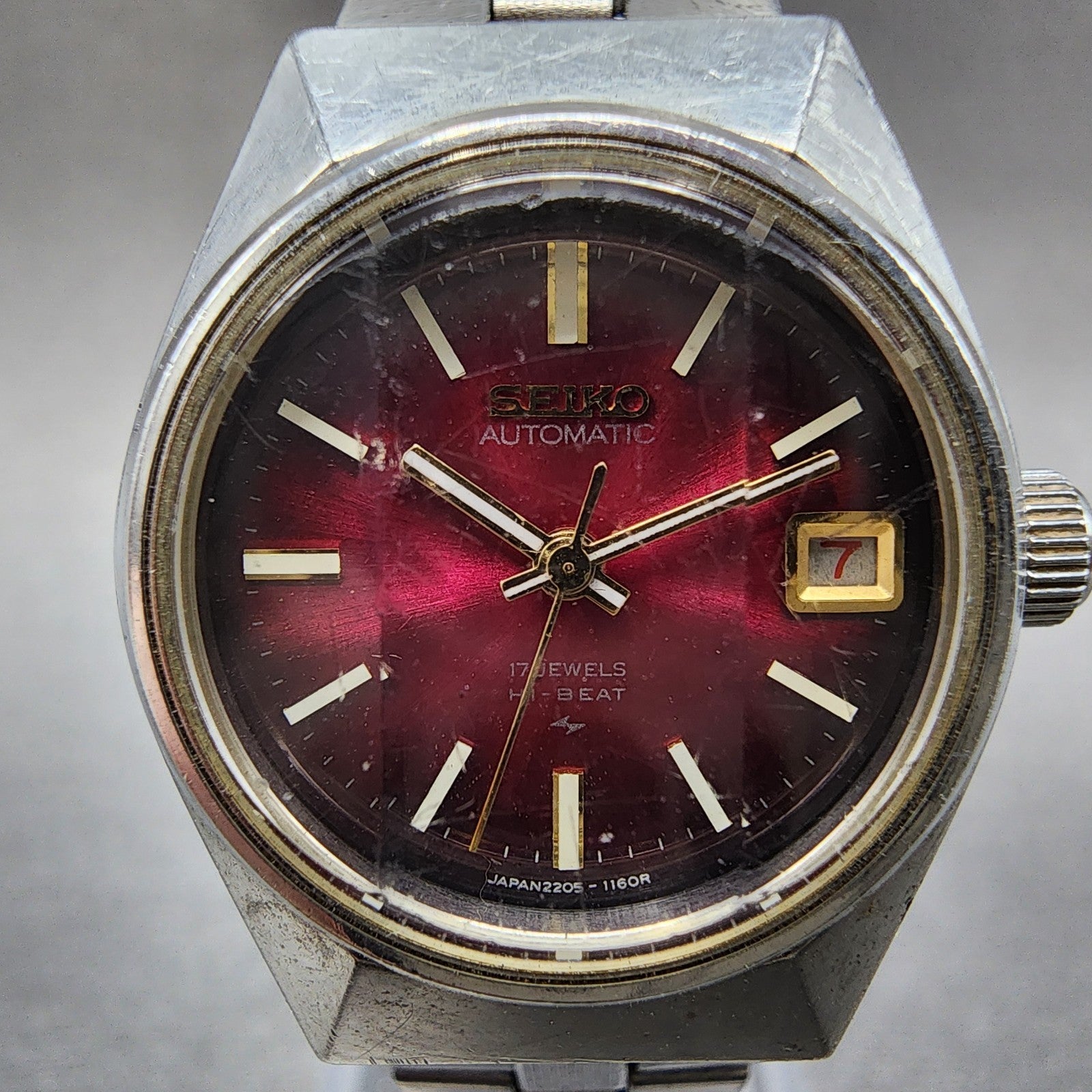 Seiko Automatic Watch Women 24mm Red Dial Silver Tone Date 22050679 Runs1