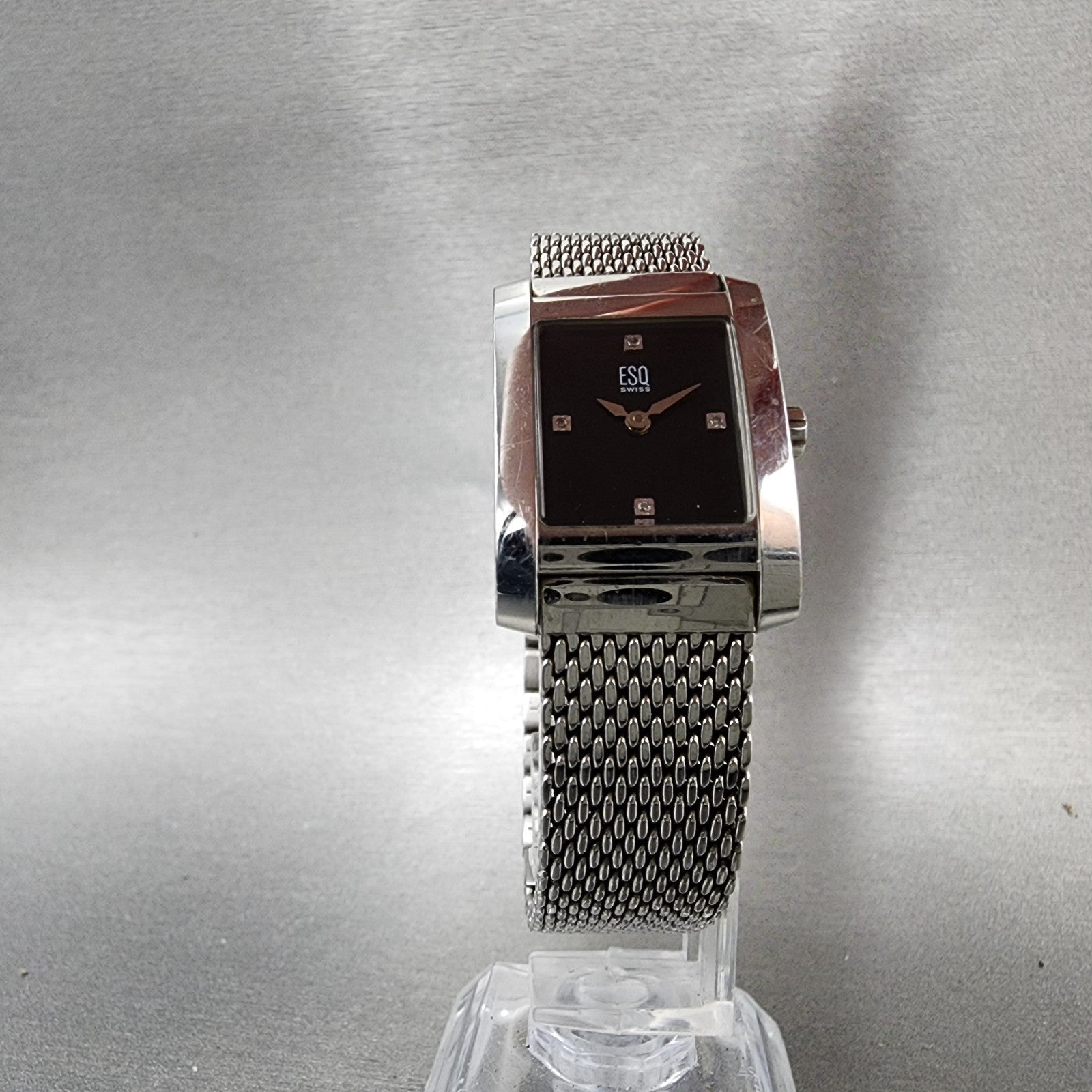 ESQ Tank Watch Women 21mm Black Dial Silver Tone Rectangle E5053 New battery5