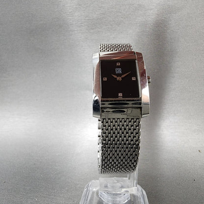 ESQ Tank Watch Women 21mm Black Dial Silver Tone Rectangle E5053 New battery5