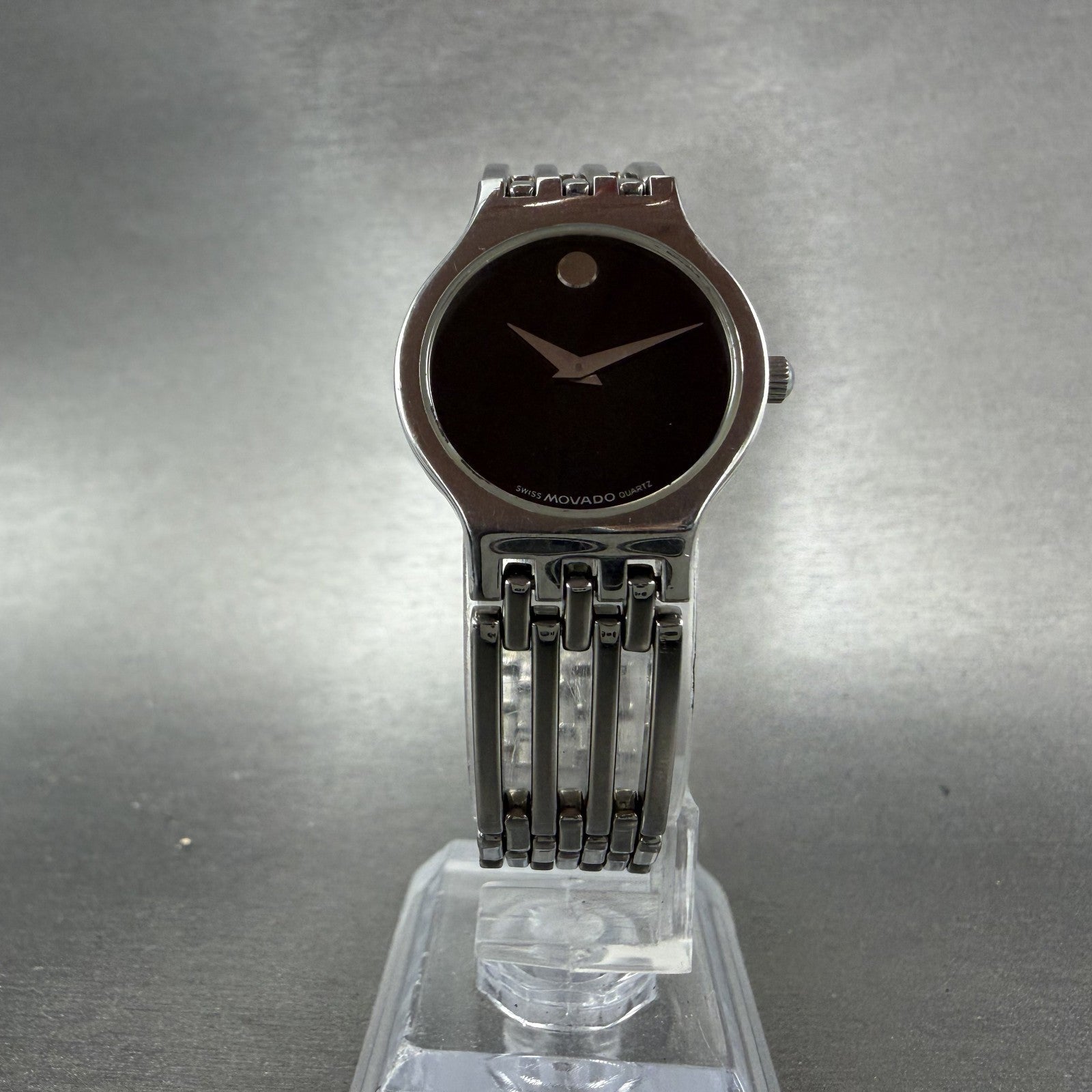 Movado Esperanza Watch Women 23mm Black Dial Silver Tone Round 84-25-811-4 PARTS6