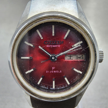 Citizen Automatic Watch Women 23mm Red Dial Silver Tone Daydate 4700333 Runs1