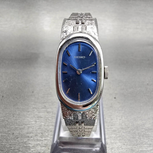 Seiko Watch Women 16mm Blue Dial Silver Tone Manual Wind 11-8309 Works VTG0