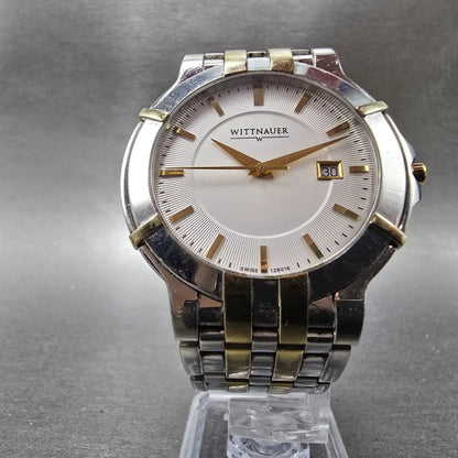 Wittnauer Watch Men 40m White Dial Two Tone Date Round 12B016 New Battery L5