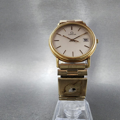 Omega Watch Men 34mm Gray Dial Gold Plated Date Cal 1420 196.0260 PARTS5