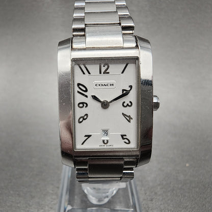 Coach Tank Watch Women 22mm White Dial Stainless Steel Date Rectangle New Batt2