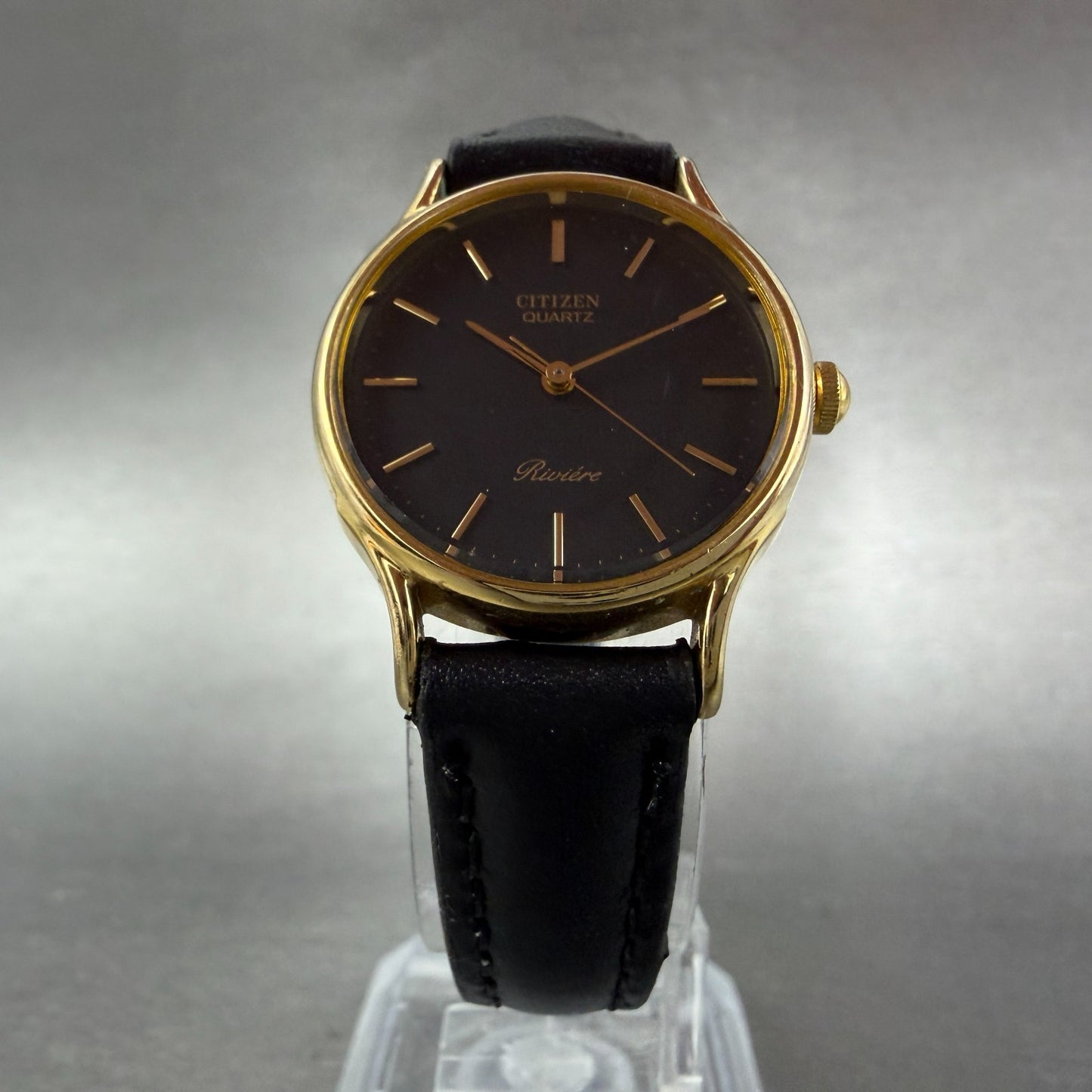 Citizen Riviere Watch Women 24mm Black Dial Gold Tone Round 2950-291981 New Batt5